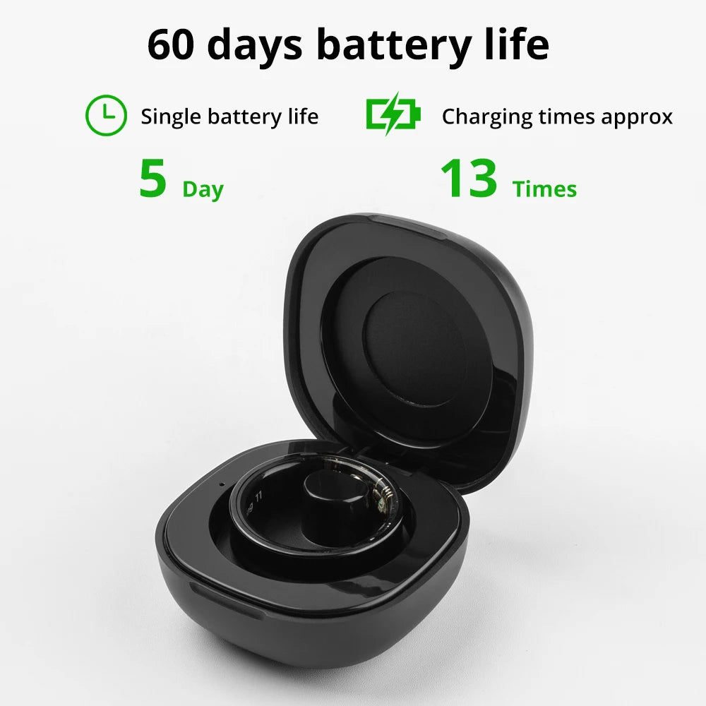 Zwart COLMi slimme ring met glanzend metaal en zichtbare LED’s, geleverd met een compacte oplader. Ideaal voor technologie-geïnteresseerde gebruikers die een futuristisch accessoire zoeken. - Foto 5