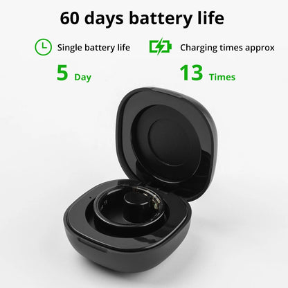 Zwart COLMi slimme ring met glanzend metaal en zichtbare LED’s, geleverd met een compacte oplader. Ideaal voor technologie-geïnteresseerde gebruikers die een futuristisch accessoire zoeken. - Foto 5