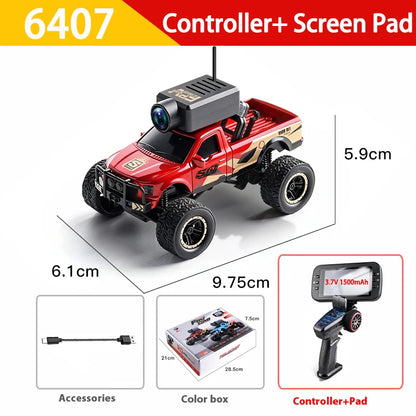 Rode 1:64 schaal RC off-road pick-up met camera en VR-bril ondersteuning, voor speelgoed- en racemodellen op zware terreinen. Geschikt voor VR-ervarin