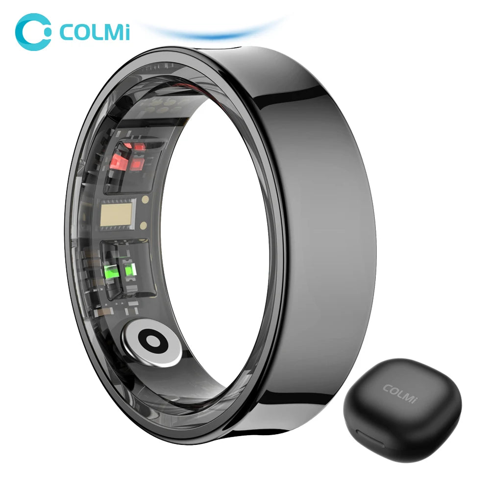 Zwart COLMi slimme ring met glanzend metaal en zichtbare LED’s, geleverd met een compacte oplader. Ideaal voor technologie-geïnteresseerde gebruikers die een slimme accessoire zoeken. - Foto 1