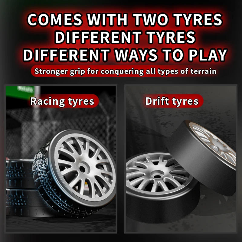 Zwart 4WD RC-raceauto met glanzende lak, zichtbare schokdempers en nummer 1 op de zijkant, inclusief blauwe batterijen en afstandsbediening voor speel