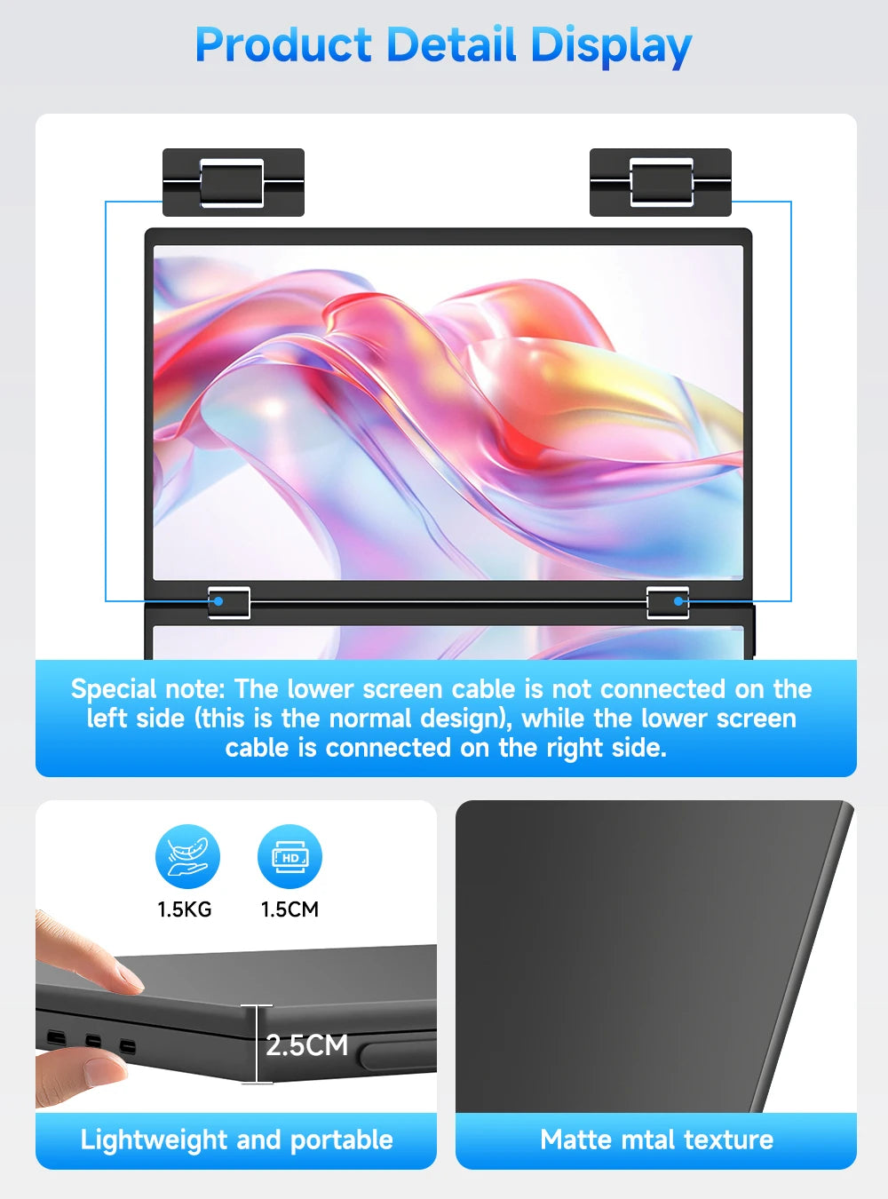 Een zwarte UPERFECT 15,6-inch dubbel scherm laptop met 1080P FHD resolutie, 350 nits helderheid en 100% sRGB kleurweergave, ideaal voor gaming en crea