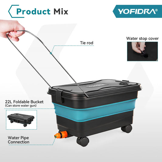 YOFIDRA 200 bar stroomlijnwisser met 22L vouwbare tank, 3000W motor, zwart en blauw, inclusief 21V batterijen, 6-in-1 spuitkop en opvouwbare slang voo