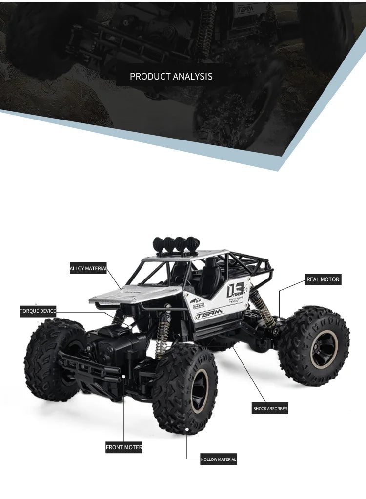 ZWN Rock climber, een zwarte 4WD RC-afstandbediening met goudkleurige velgen en zichtbare schokdempers, geschikt voor off-road avonturen en steile hel
