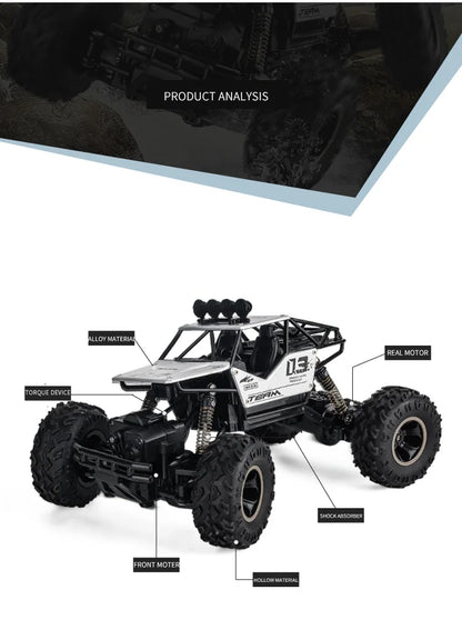 ZWN Rock climber, een zwarte 4WD RC-afstandbediening met goudkleurige velgen en zichtbare schokdempers, geschikt voor off-road avonturen en steile hel