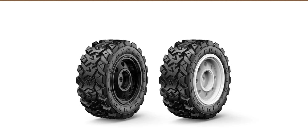 Rood-wit racepick-up met blauwe LED-lichten en zwarte banden, uitgerust met 3S en 2S batterijen en zwarte stuurcontroller, geschikt voor speelplein of