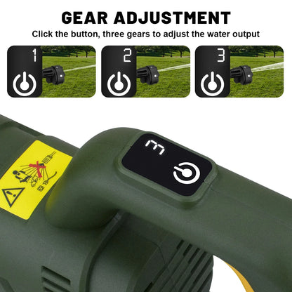 Groene Gisam elektrische carwash met BL-motor en 598V lithium-ion batterij, uitgerust met 6-in-1 nozzle en digitale display, geschikt voor professione