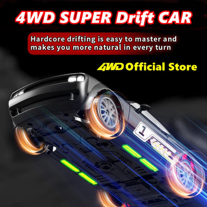 Zwart 4WD RC-raceauto met schitterende details en opvallende nummer 1-sticker, uitgerust met 2.4GHz-ontvanger en vierwielaandrijving, perfect voor spe