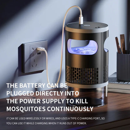 Lenovo Mosquito Killer met blauwe UV-verlichting, zilveren en glazen behuizing, bedoeld voor slaap- en woonruimtes. Effectief bij nacht, geschikt voor