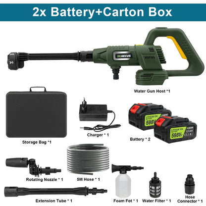 Groene Gisam car wash machine met BL-motor en 598V lithium-ion batterij, uitgerust met 6-in-1 nozzle en digitale display, perfect voor professioneel e