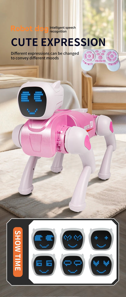 ZWN X1 AI Smart Robot Dog, zilverkleurig met blauwe LED-gezicht, speelt muziek en danst. Geschikt voor kinderen, met Bluetooth en app-controle voor in