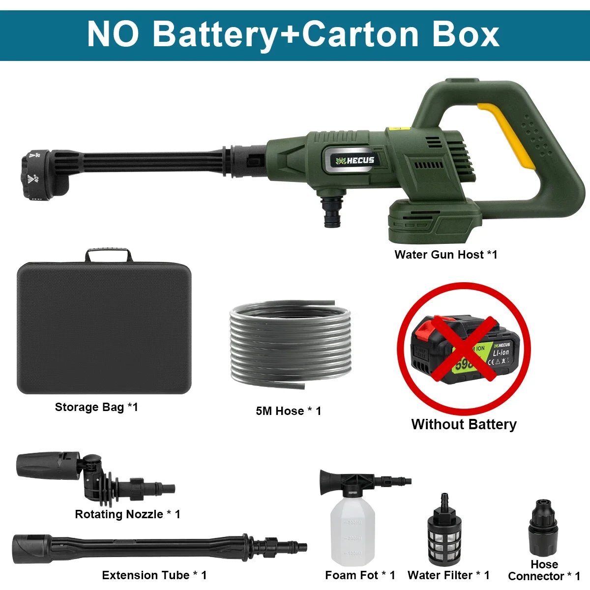 Groene Gisam elektrische carwash met BL-motor en 598V lithium-ion batterij, uitgerust met 6-in-1 nozzle en digitale display, geschikt voor professione