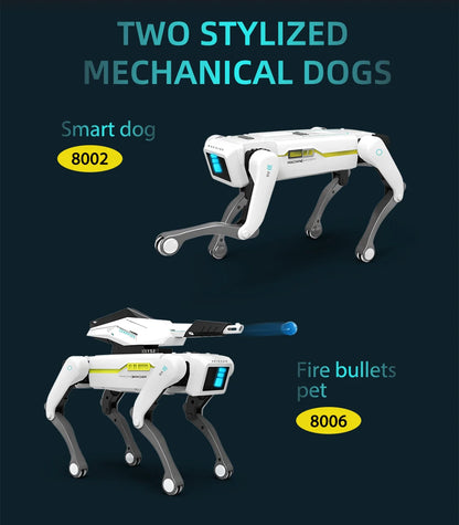 De witte 2.4G RC Smart Dog met groene accenten en zwarte poten, uitgerust met Bluetooth en een afstandsbediening, is een slimme hondrobot voor speelpl