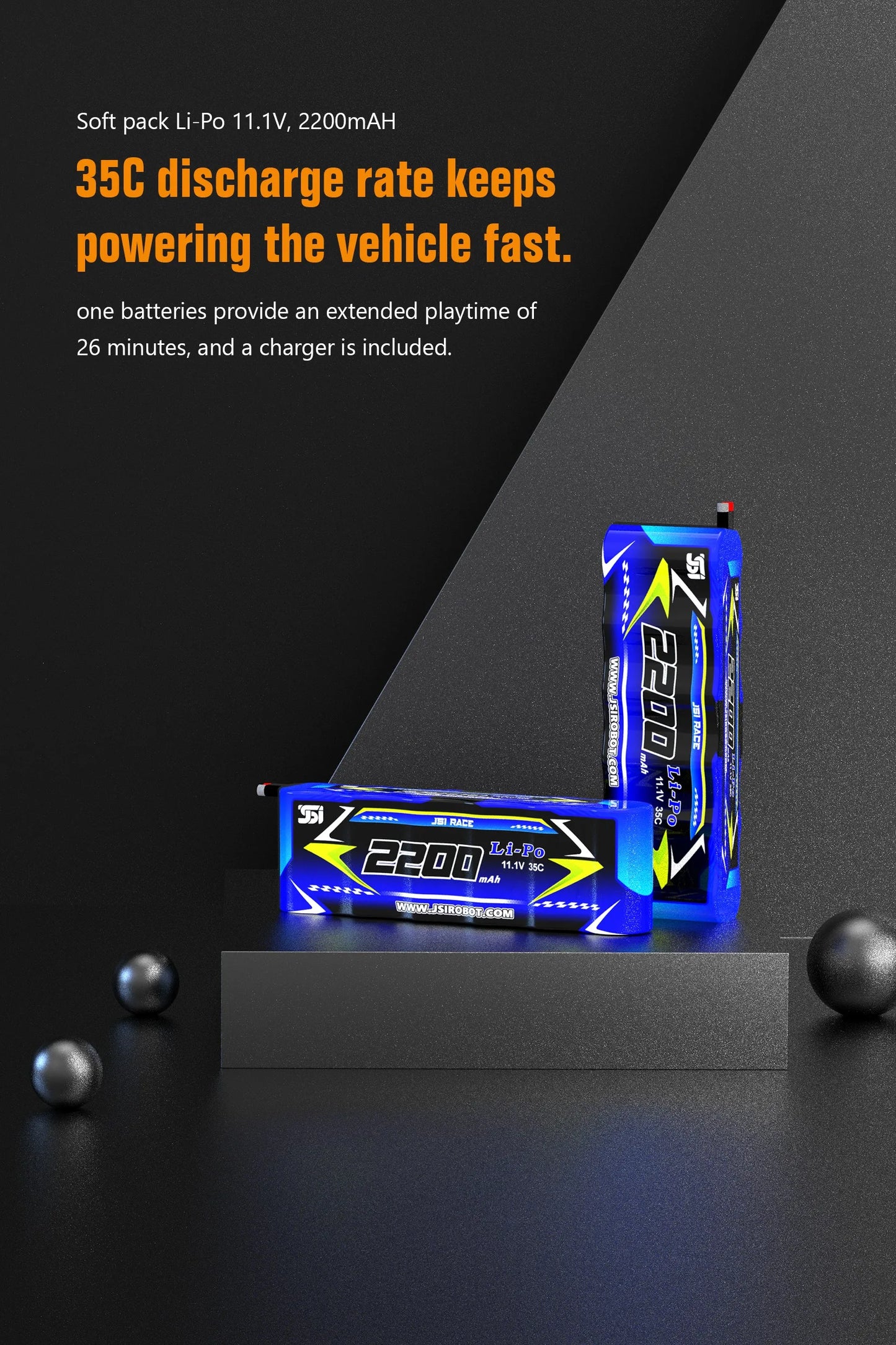 Blauwe JIUSI MT14R 1/14 RC-raceauto met zwarte banden en ‘STORM’- en ‘THUNDER’-afbeeldingen, geschikt voor speelgoedraces en kinderen. Perfect voor bi