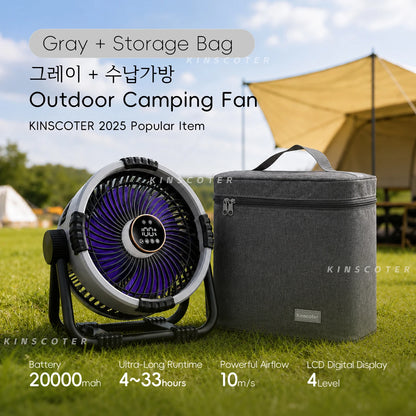 Oranje Kinscoter 6-in-1 kampeerventilator met 20000mAh batterij, digitale display en afstandsbediening, geschikt voor camping en reizen. - Foto 11