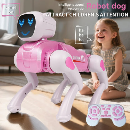 ZWN X1 AI Smart Robot Dog, zilverkleurig met blauwe LED-gezicht, speelt muziek en danst. Geschikt voor kinderen, met Bluetooth en app-controle voor in