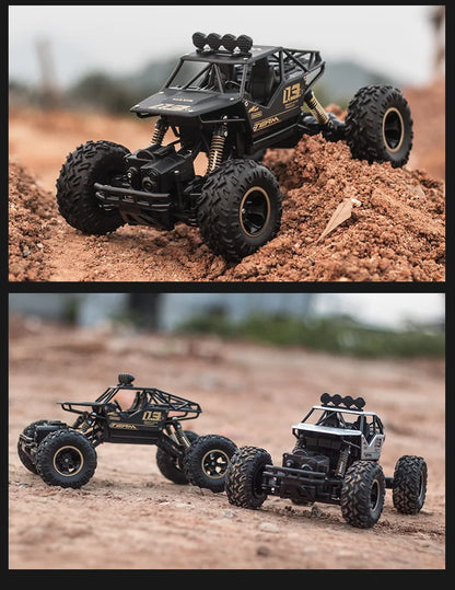 ZWN Rock climber, een zwarte 4WD RC-afstandsbediening met goudkleurige velgen en zichtbare schokdempers, geschikt voor off-road avonturen en steile he