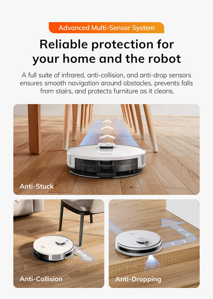 De witte ILIFE stofzuiger met zilveren details en app-verbinding is een slimme, draadloze robotstofzuiger voor dagelijkse vloerreiniging in moderne hu