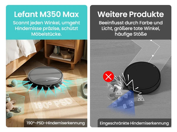 De Lefant M350 Max robotstofzuiger in grijze kleur met glanzende bovenkant en zichtbare ladingstation. Toegankelijk via app voor slimme huishoudelijke