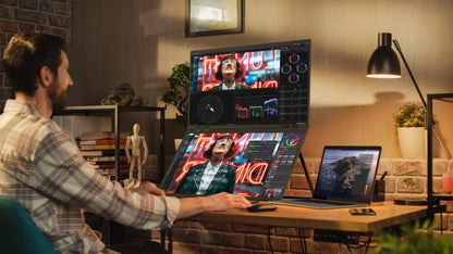 Een 23,8- en 43-inch dubbel scherm met 100Hz, HDR 1080P en 1,5ms respons, geschikt voor gaming en creatieve werkzaamheden op Windows en Mac OS. - Foto