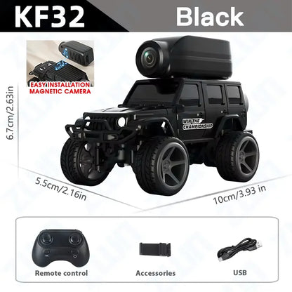 Zwart 1:64 mini klimautomaat met magnetische camera, geschikt voor indoor- en outdoor-avonturen. Zichtbaar met app-controle, schokbestendige structuur