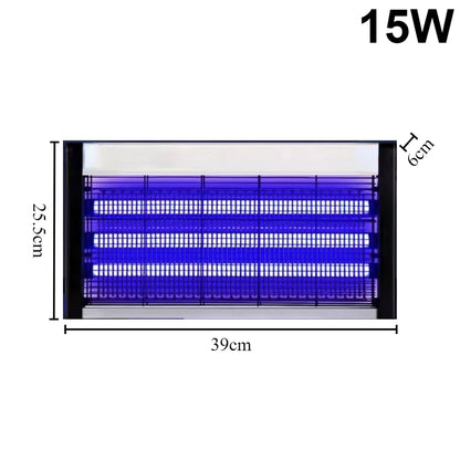 60W insectenverdeling met blauwe UV-lampen, zwart metalen frame en witte randen; geschikt voor binnenruimtes en commerciële ruimtes om insecten te bes