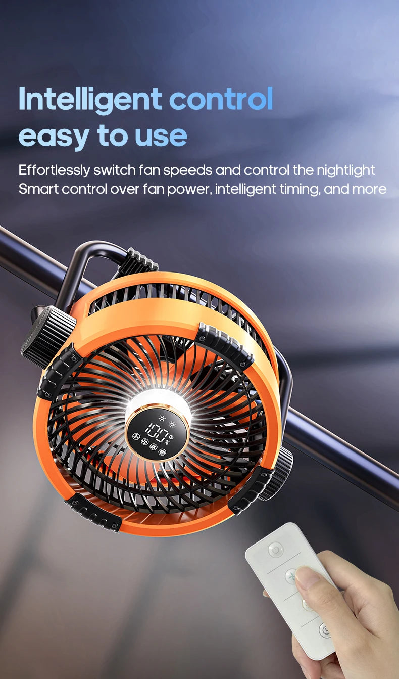 Oranje Kinscoter 6-in-1 kampeerventilator met 20000mAh batterij, digitale display en afstandsbediening, geschikt voor kamperen en reizen. - Foto 34