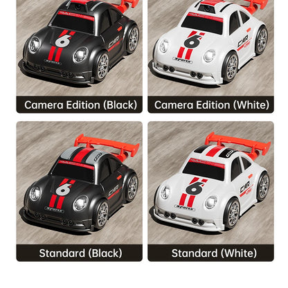 Zwart en witte raceauto’s met HD-camera’s voor live-uitzending, gestuurd via een draadloze controller met scherm. Perfect voor kinderen die racen en s