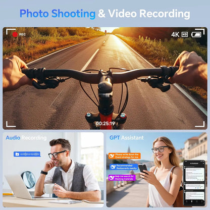 Zwart virtuele realiteitsbril met 800K HD-camera en 32G geheugen, geschikt voor video-opnames en vertalingen in een futuristische stadsomgeving. - Fot
