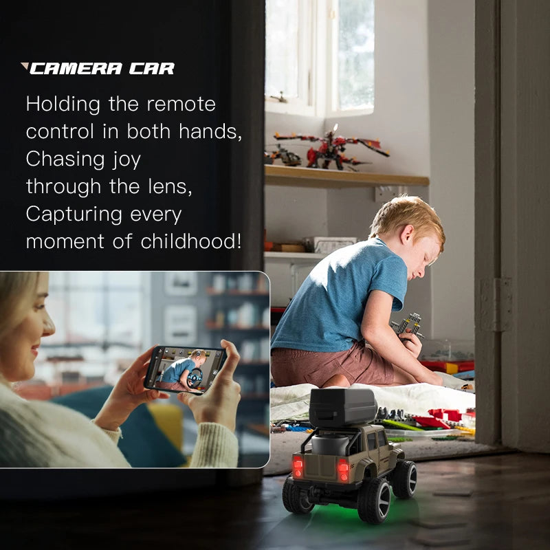Zwart 1:64 mini klimautomaat met magnetische camera, geschikt voor indoor- en outdoor-avonturen. Zichtbaar app-controle, shock-absorberende structuur 