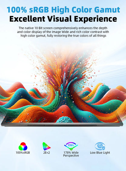 Een 18,4-inch QLED-televisie met 4K-resolutie, kleurrijke schermweergave van een boom, en duidelijke technische specificaties zoals HDR en FreeSync, g