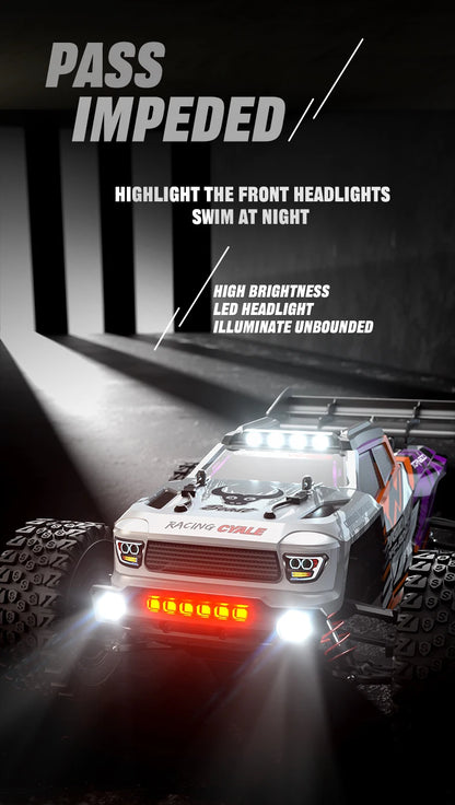 Zwart Rigid Off-Road RC-raceauto met rode velgen en LED-verlichting, inclusief stuur, batterijen en draagtas voor speelplein of terreinrace. Geschikt 
