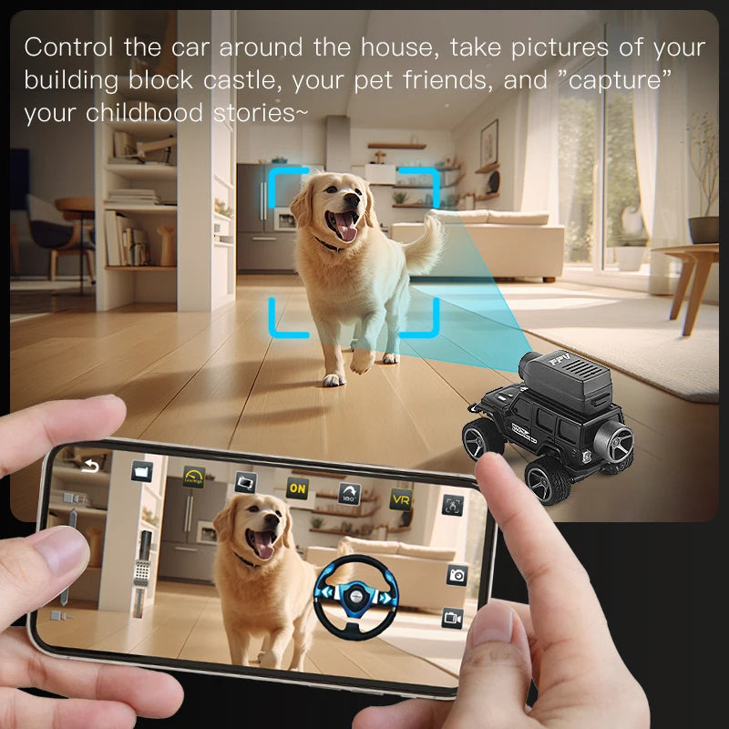 Zwart 1:64 mini klimautomaat met magnetische camera, geschikt voor indoor- en outdoor-avonturen. Zichtbaar app-controle, shockabsorberende structuur e