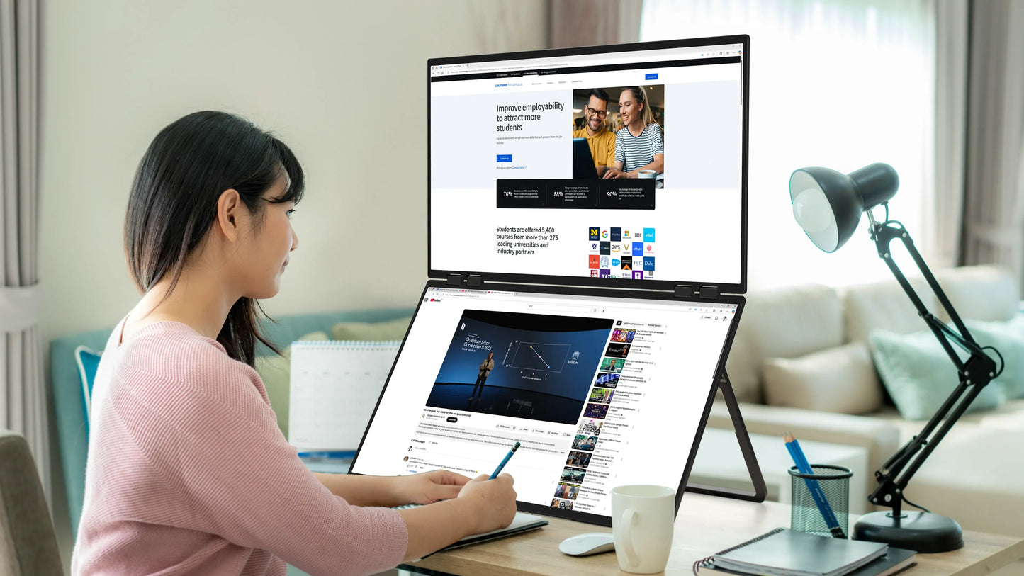 Een 23,8-inch en 43-inch dubbel scherm met 100 Hz, HDR 1080P en 1,5 ms respons, geschikt voor gaming en creatieve werkzaamheden op Windows en Mac OS. 
