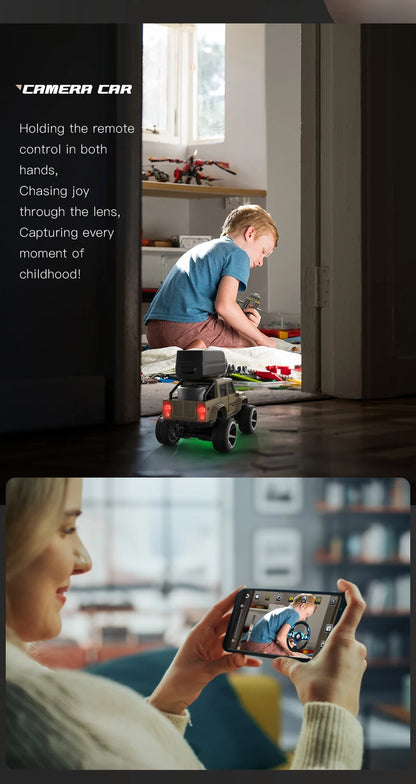 Zwart 1:64 mini klimgoedje met magnetische camera, geschikt voor indoor- en outdoor-avonturen. Zichtbaar app-controle en afstandsbediening voor speelp