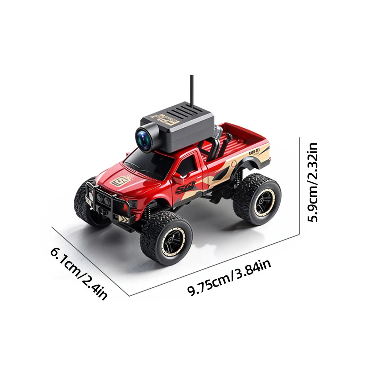 Rode 1:64 schaal RC off-road truck met VR-glassteun en app-besturing, uitgerust met een camera voor live beeld, geschikt voor speelgoed- en speelplekt