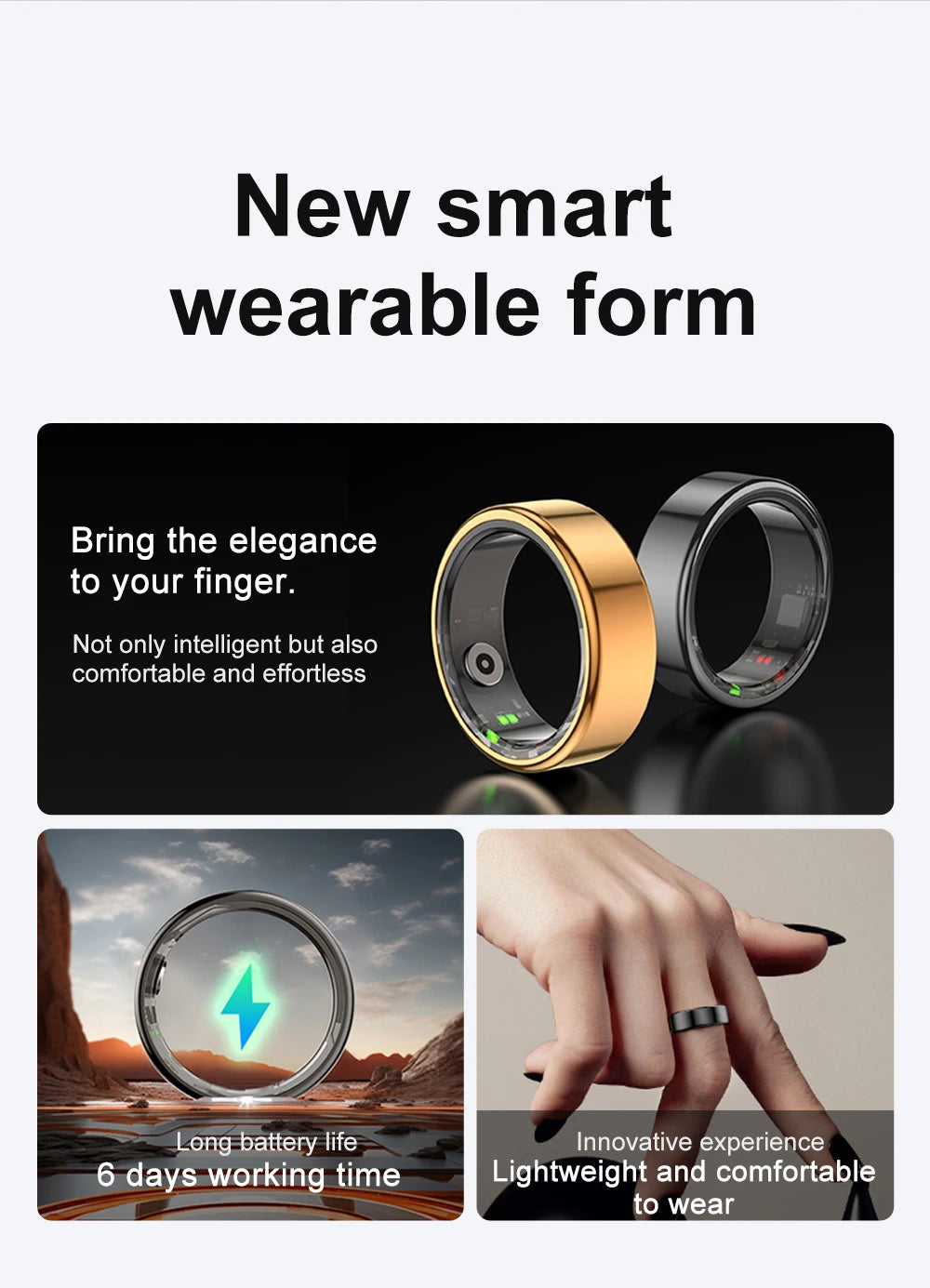 Zwart slimme ring met glanzend oppervlak en zichtbare groene LED-verlichting, voorzien van een transparante binnenkant met elektronische componenten. Ideaal voor technologie-geïnteresseerde gebruikers die een slimme accessoire zoeken. - Foto 12