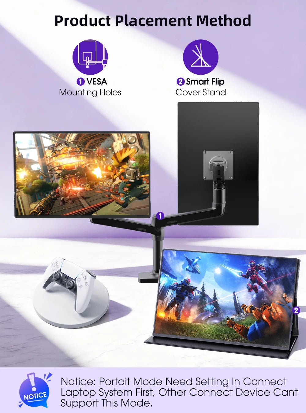 Een 16-inch QLED-scherm met 2.5K Quad HD resolutie en 120Hz, uitgerust met een 16:10 verhouding, perfect voor gaming en streamen. Zwart frame met text