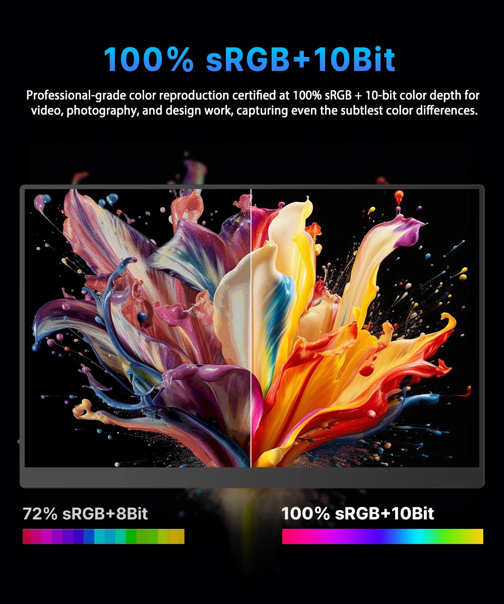 Een 16-inch QLED-scherm met 2.5K Quad HD resolutie en 120Hz, uitgerust met een 16:10 verhouding, perfect voor gaming en streamen. Zwart frame met text