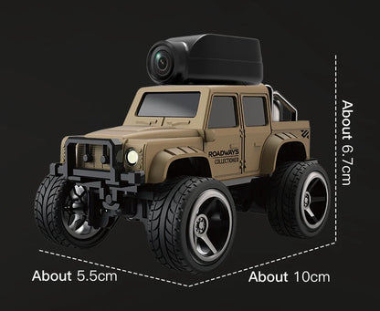 Zwart 1:64 mini klimgoedje met magnetische camera, geschikt voor indoor- en outdoor-avonturen. Zichtbaar app-controle en remote control voor speelplez