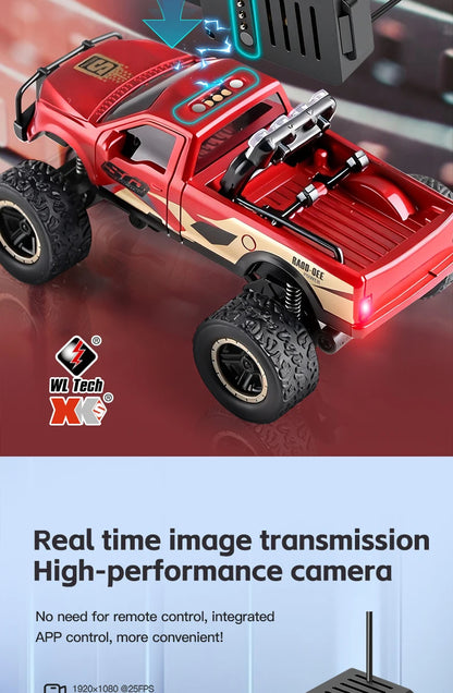 Rode 1:64 schaal RC off-road pick-up met camera en VR-bril ondersteuning, geschikt voor speelgoed en avontuurlijke terreinverkenning met app-besturing