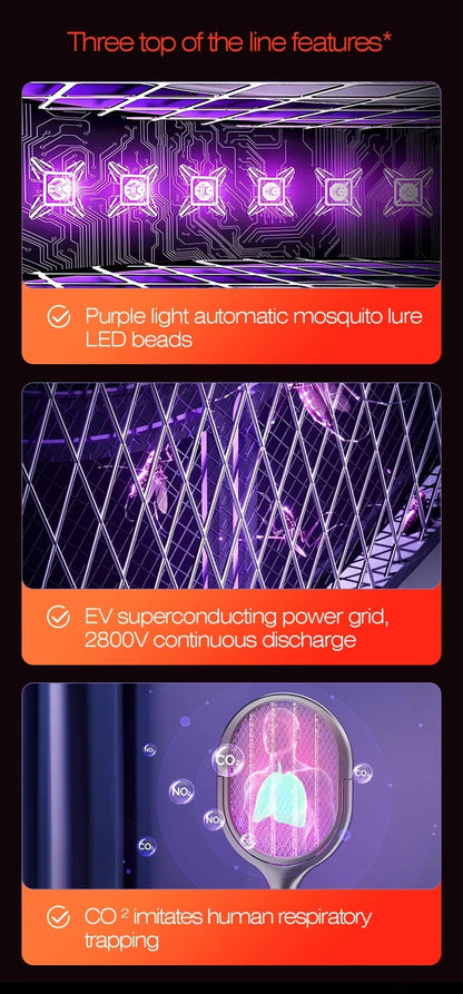Zilverkleurige, opvouwbare insectensteker met paarse UV-verlichting en 180° draaibare mesh, geschikt voor muurmontage en nachtgebruik in slaapkamers o