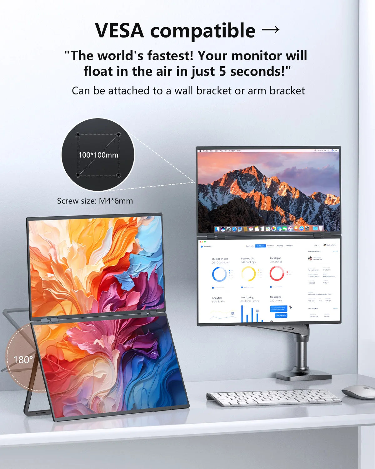 Een 23,8” en 43” dubbel scherm met 100Hz, HDR 1080P en 1,5ms respons, geschikt voor gaming en creatieve werkzaamheden op Windows en Mac OS zonder extr