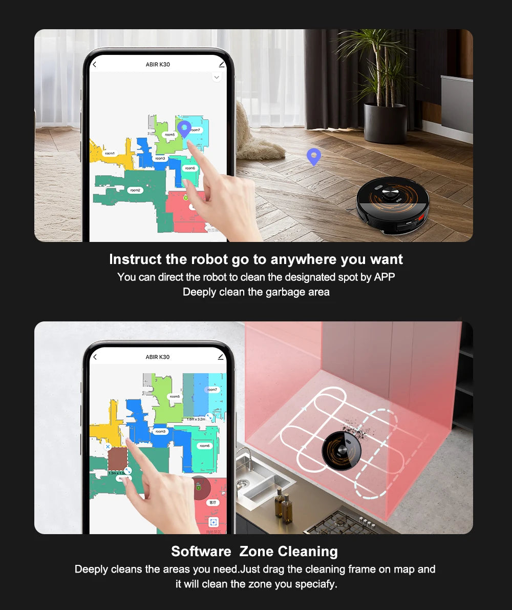 Zwarte robotstofzuiger met oplaadstation, voorzien van een smartphone-app voor slimme stofzuiging. Geschikt voor dagelijkse huishoudelijke schoonmaak 