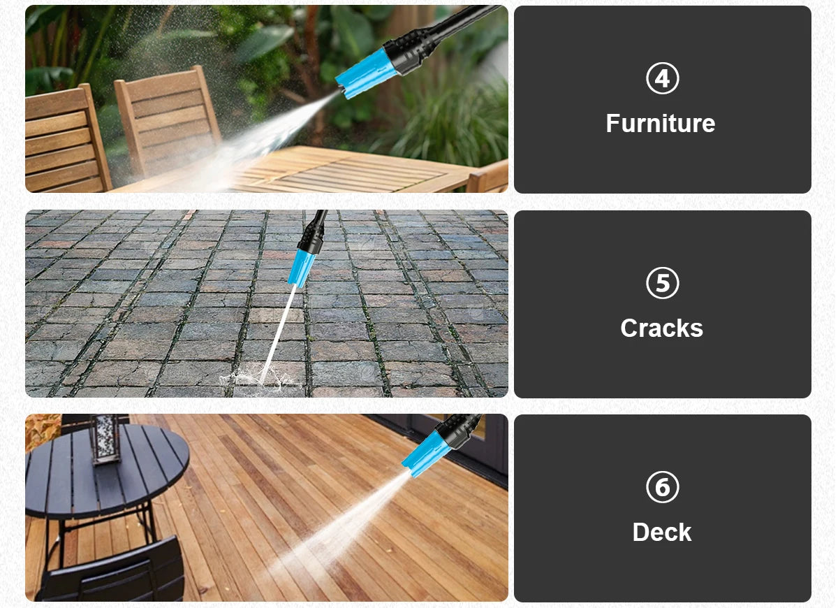 De Gisam waterkanon met 200 bar druk, zwart met blauwe accenten, inclusief slang, borstel, en diverse accessoires voor efficiënte carwash en tuinreini