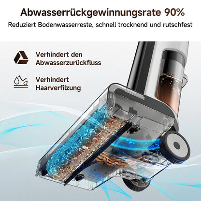 De W12 SE stofzuiger in zwart-wit, met blauwe waterdichte borstel en digitale display, is een wet- en droogzuiger voor huishoudelijk gebruik. Ideaal v
