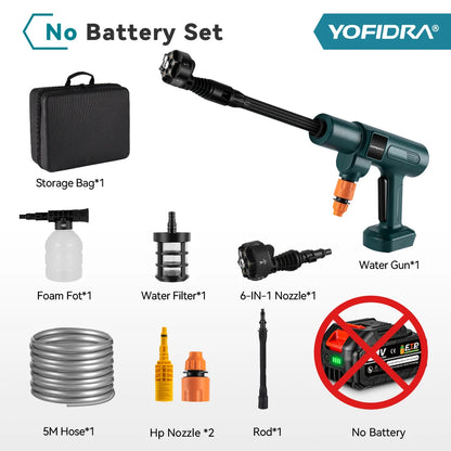 YOFIDRA 200 bar waterkanon met 22L vouwbare tank, 3000W motor, zwart en blauw, inclusief 21V batterijen, flexibele slang en 6-in-1 spuitkop voor profe