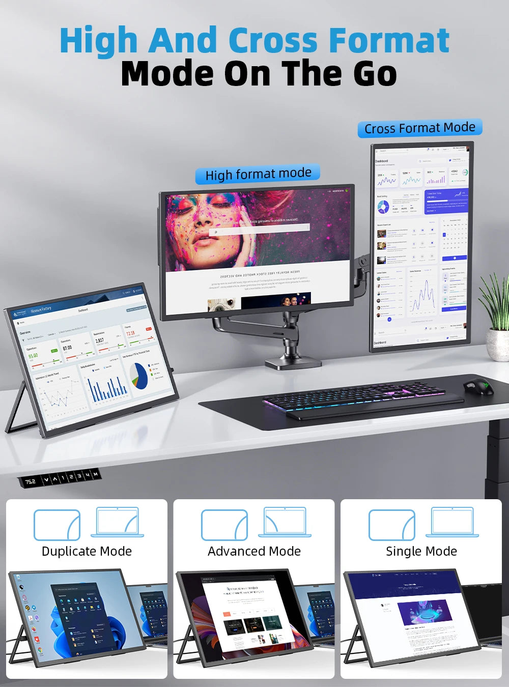 Een 18,4-inch QLED-televisie met 4K-resolutie, kleurrijke schermweergave van een boom, en duidelijke technische specificaties voor gaming en thuisbios