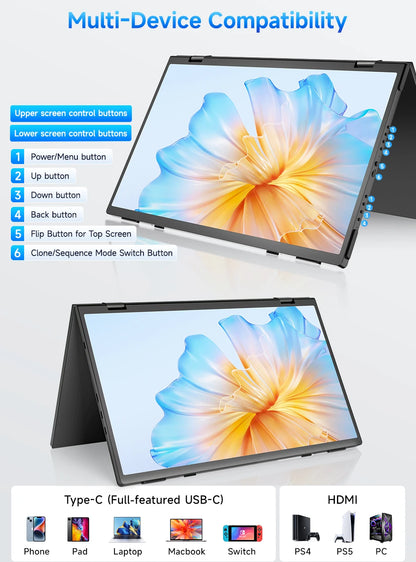 De UPERFECT 15,6-inch dubbel scherm laptop met 1080P FHD-resolutie, 350 nits helderheid en 100% sRGB kleurweergave, ideaal voor gaming en creatieve we