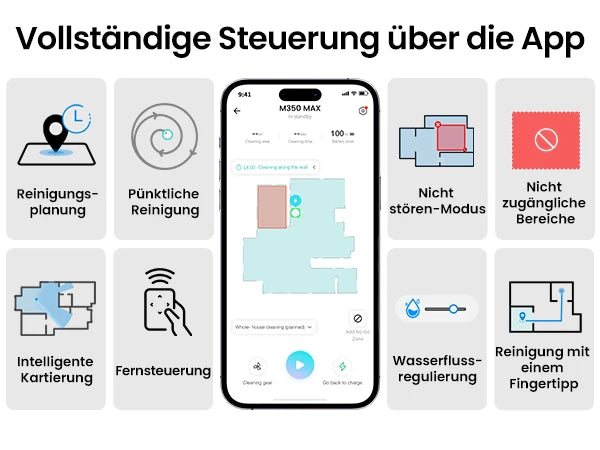 De Lefant M350 Max robotstofzuiger in grijze kleur met glanzende bovenkant en zichtbare lader, toont een modern ontwerp met TOF-navigatie en app-gebas